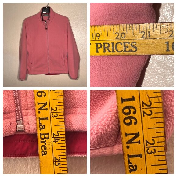 L.L.Bean M Red Pink Hooded Nylon Jacket Detachable Fleece Liner Water-Resistant - Picture 12 of 16